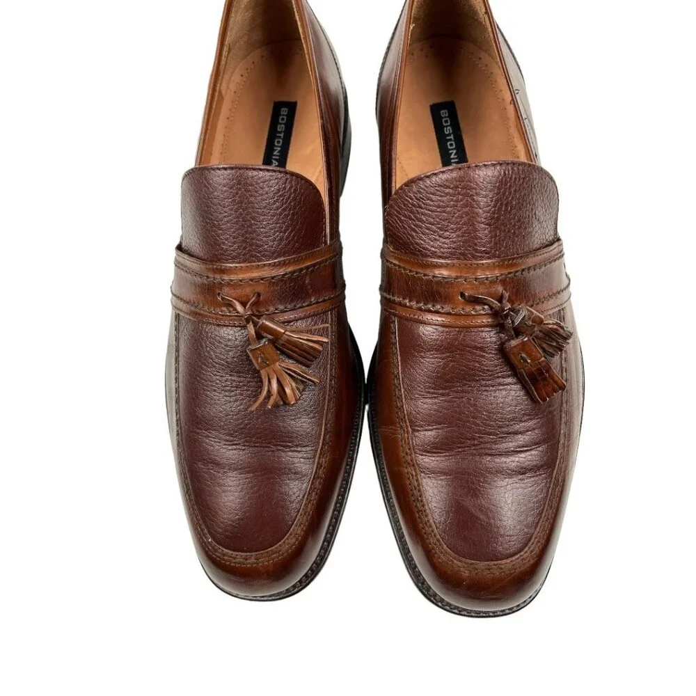 Bostonian Brown Leather Upper Dress Shoe Slip On Tassels Made in Italy Size 12